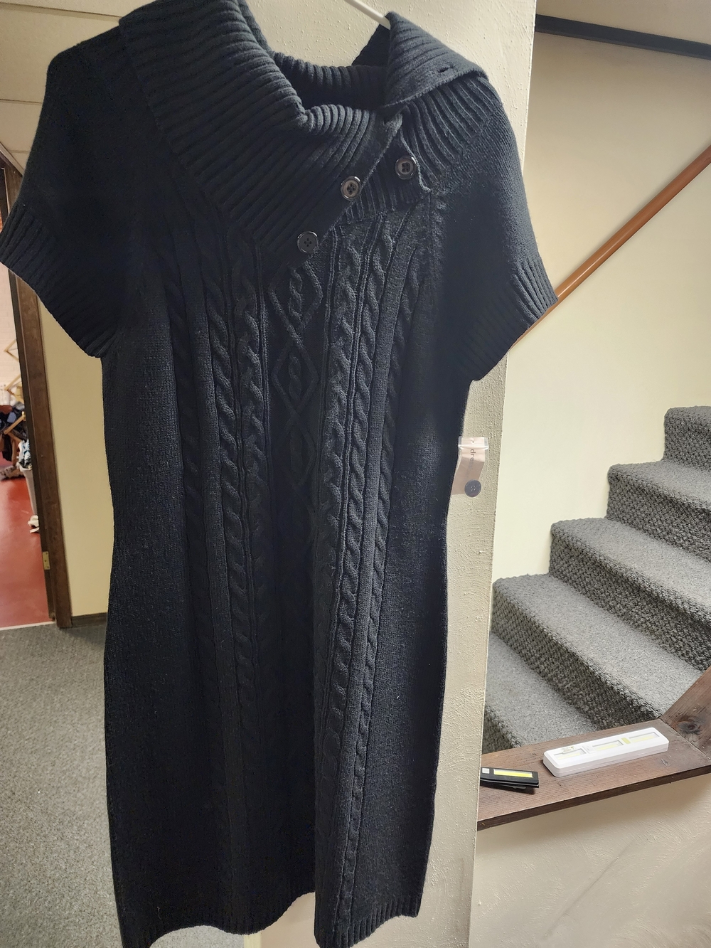 NWT dressbarn Black Cable-Knit Short-Sleeve sz L Sweater Dress